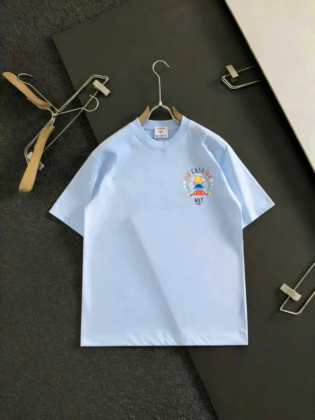 "𝙉𝙚𝙬♈️ Casablanca" 🏖Casablanca 25 spring and summer New Arrival letter logo printed short-sleeved T-shirt, made of 32 grams of dense double yarn cotton fabric, the fabric is soft. Color: Black White Light Blue Size: S M L XL 2XL